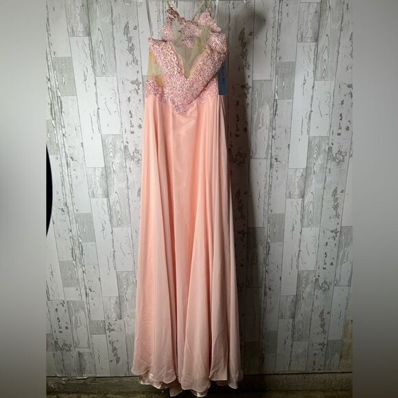 Dancing Queen Long Gown Dress Beautiful Pink Gems Lace Chiffon Prom Bridesmaid S - Picture 10 of 13